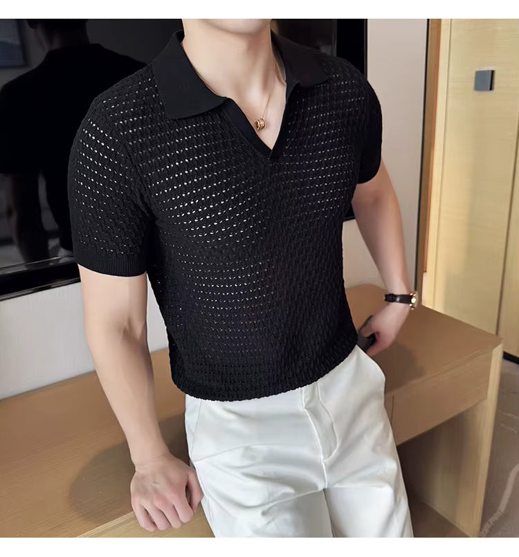 Black Onyx Weave Knit Polo by Emporeo