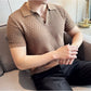 Light Brown Textured Knit Polo by Emporeo