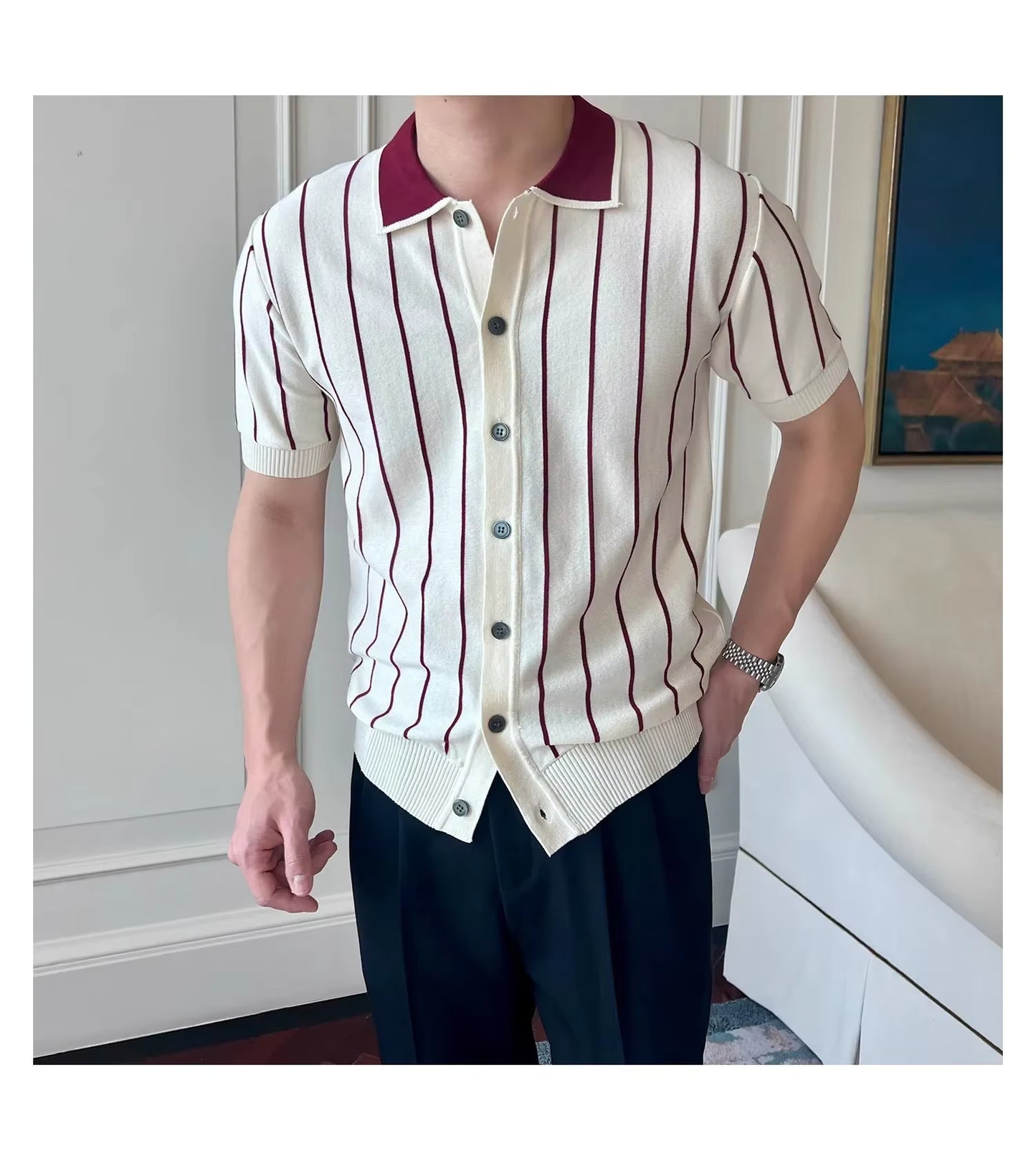 Montrose Striped Knit Polo by Emporeo