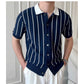 Oxford Pinstripe Navy Blue Knit Polo by Emporeo