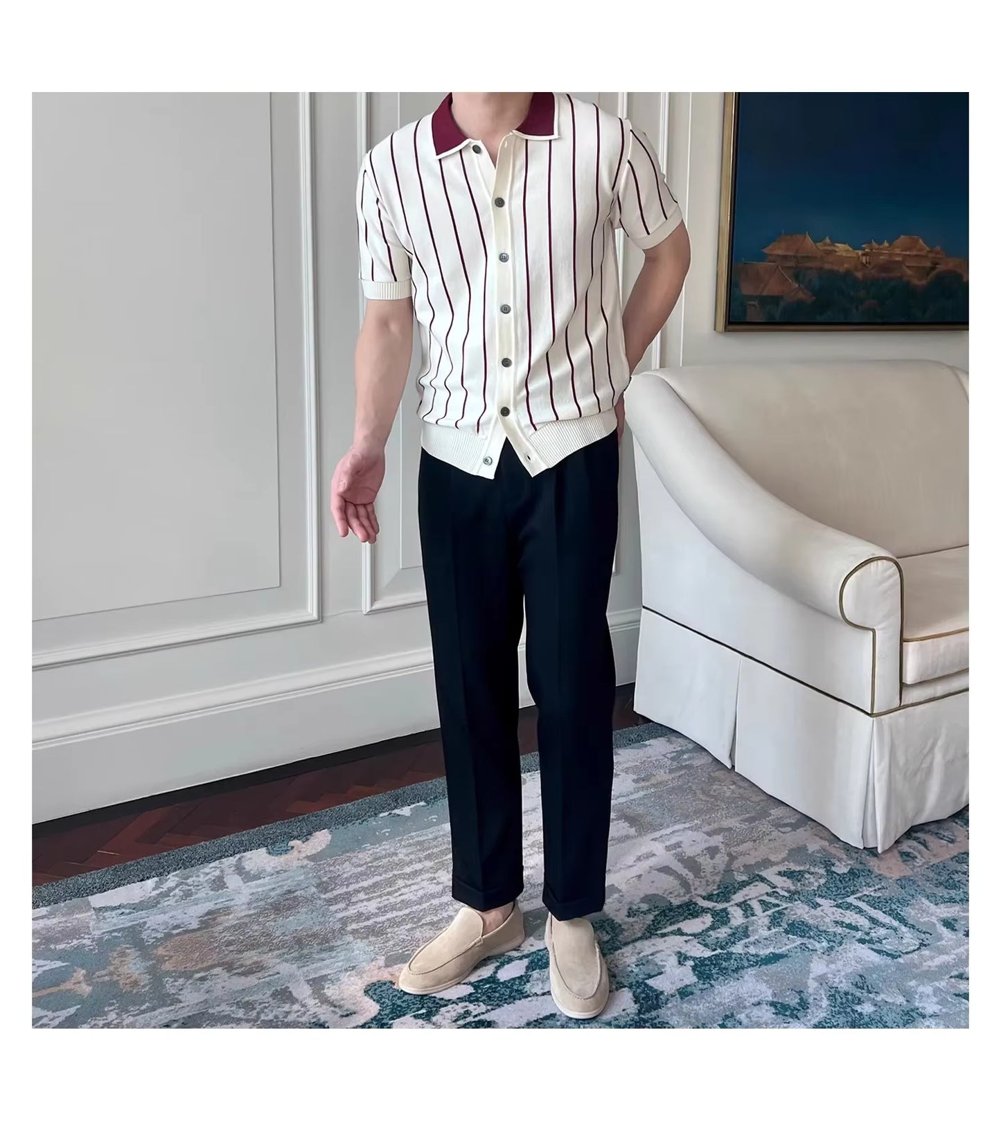 Montrose Striped Knit Polo by Emporeo