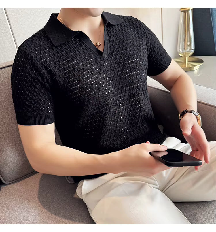 Black Onyx Weave Knit Polo by Emporeo