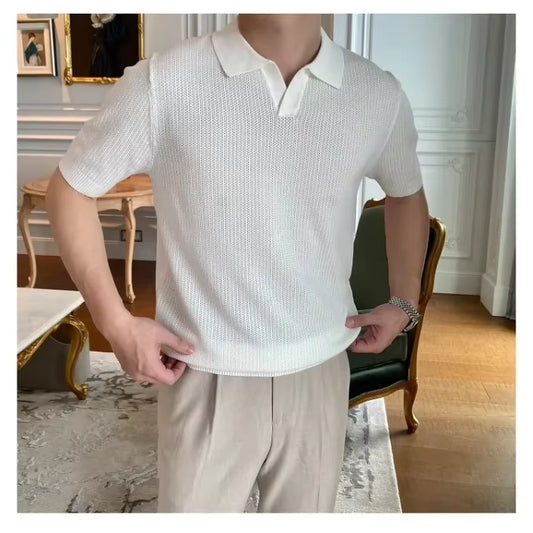 Snowbound White Knit Polo by Emporeo