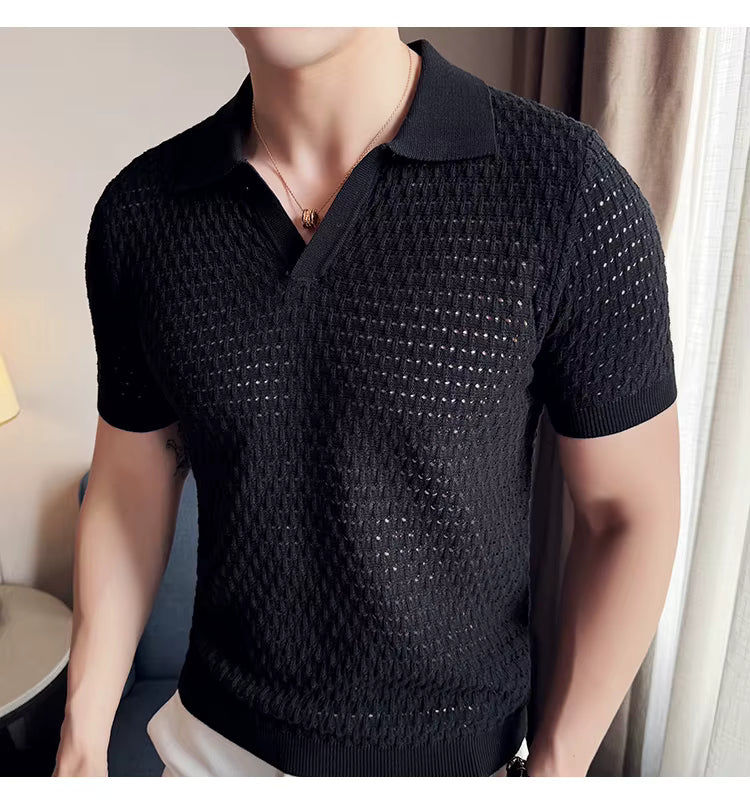 Black Onyx Weave Knit Polo by Emporeo