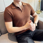 Pecan Brown Textured Knit Polo by Emporeo