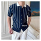 Oxford Pinstripe Navy Blue Knit Polo by Emporeo