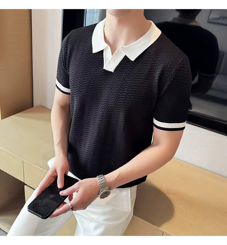 Jet Black Aura Knit Polo by Emporeo