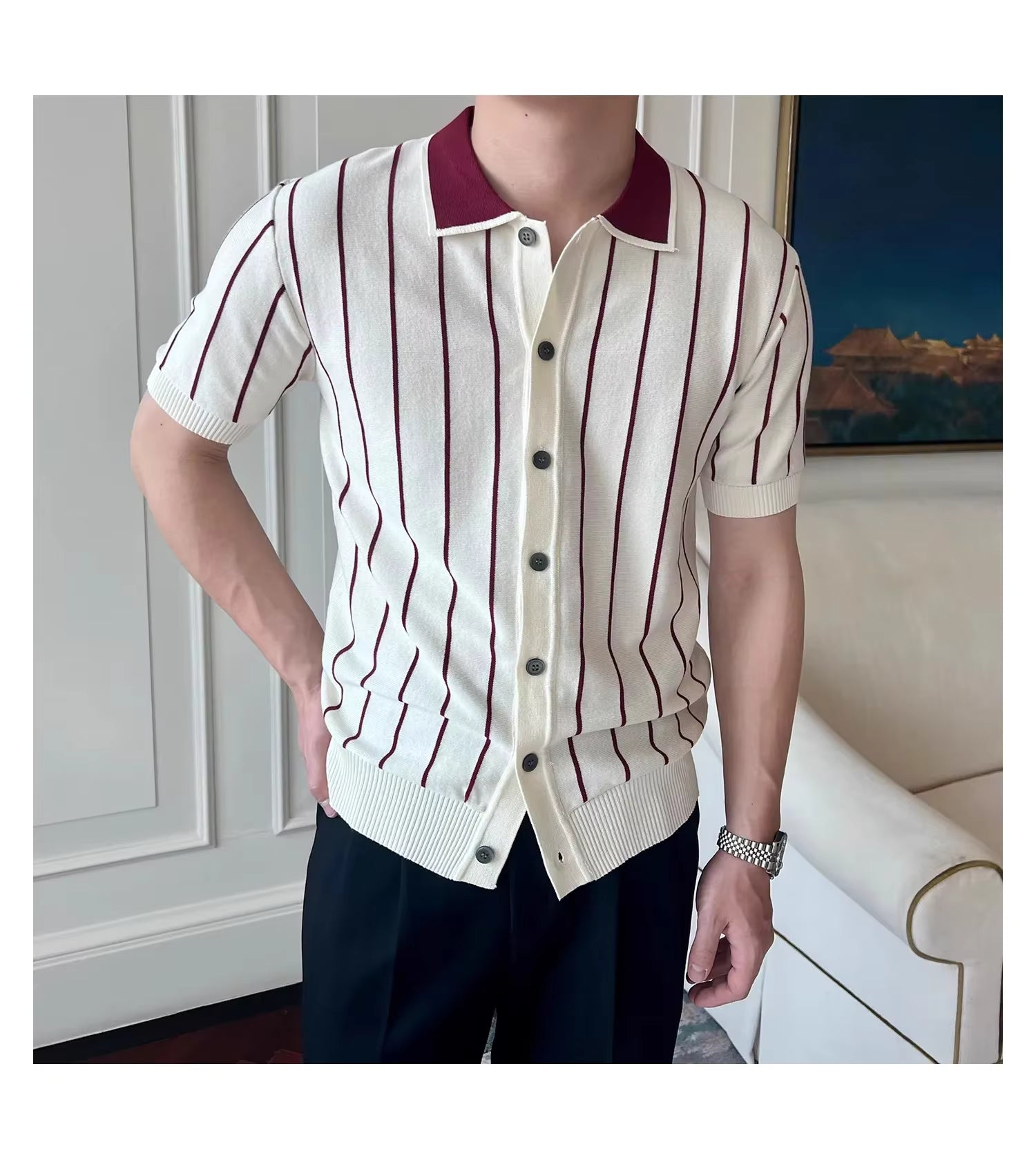 Montrose Striped Knit Polo by Emporeo