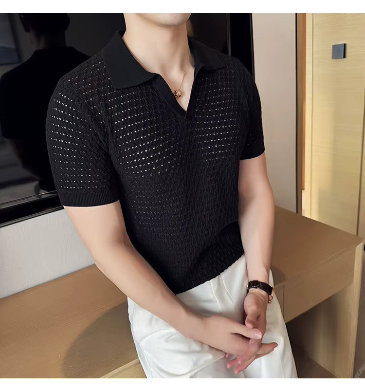 Black Onyx Weave Knit Polo by Emporeo