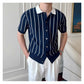 Oxford Pinstripe Navy Blue Knit Polo by Emporeo