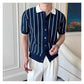 Oxford Pinstripe Navy Blue Knit Polo by Emporeo