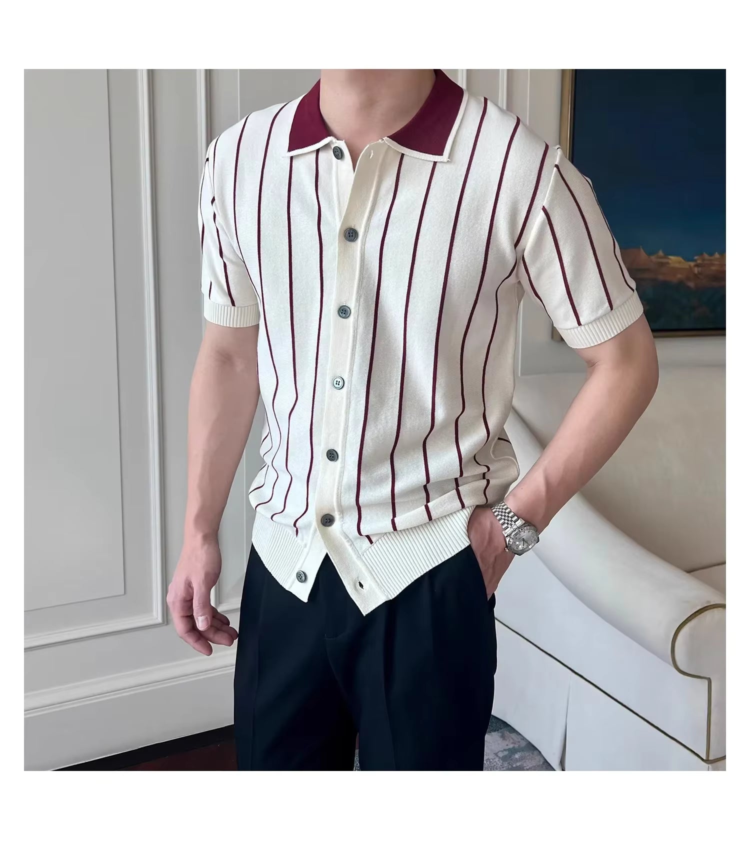 Montrose Striped Knit Polo by Emporeo