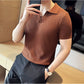 Pecan Brown Textured Knit Polo by Emporeo