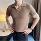 Light Brown Textured Knit Polo by Emporeo