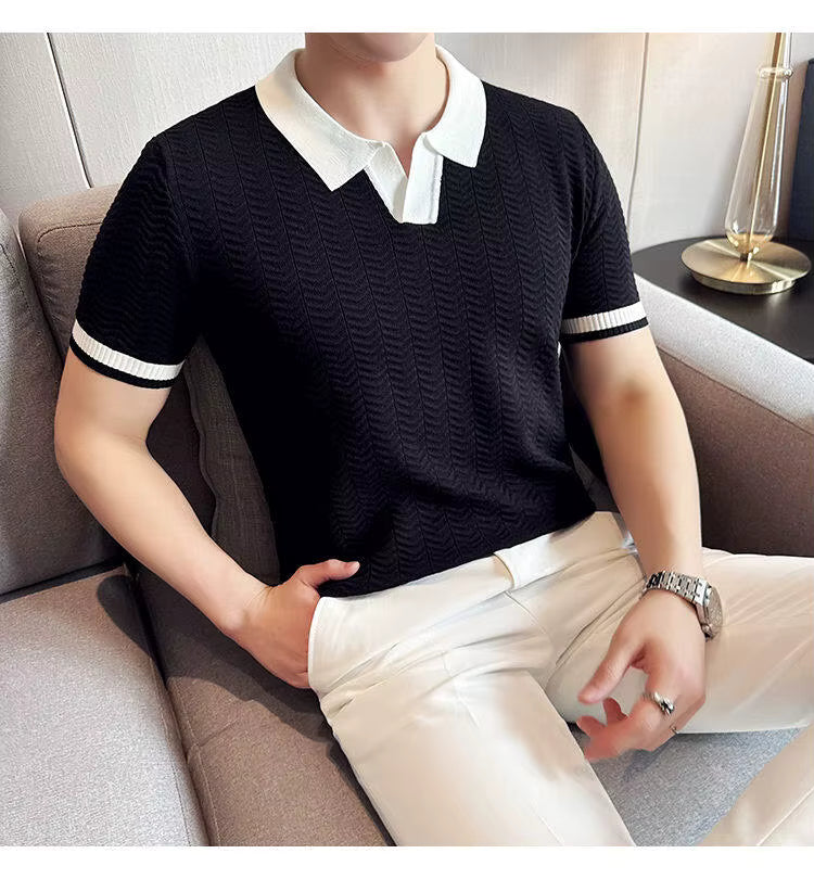 Jet Black Aura Knit Polo by Emporeo