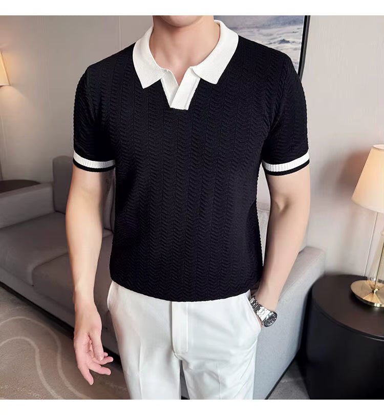 Jet Black Aura Knit Polo by Emporeo