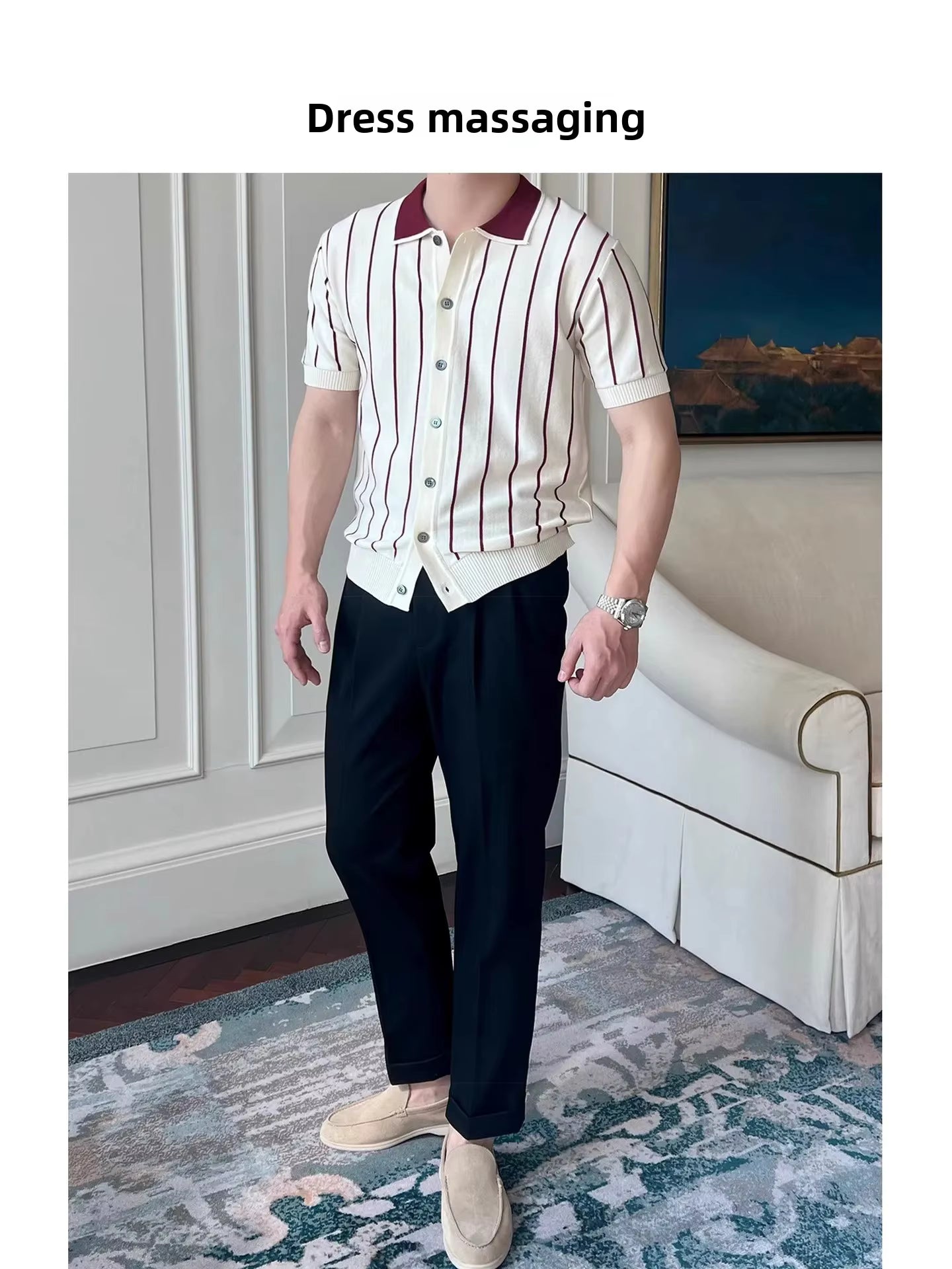 Montrose Striped Knit Polo by Emporeo