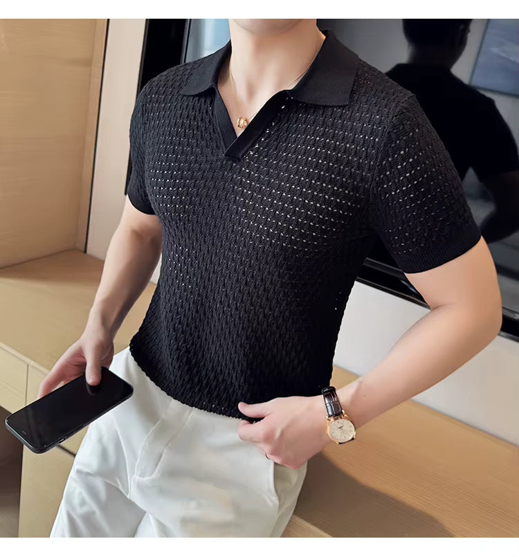 Black Onyx Weave Knit Polo by Emporeo