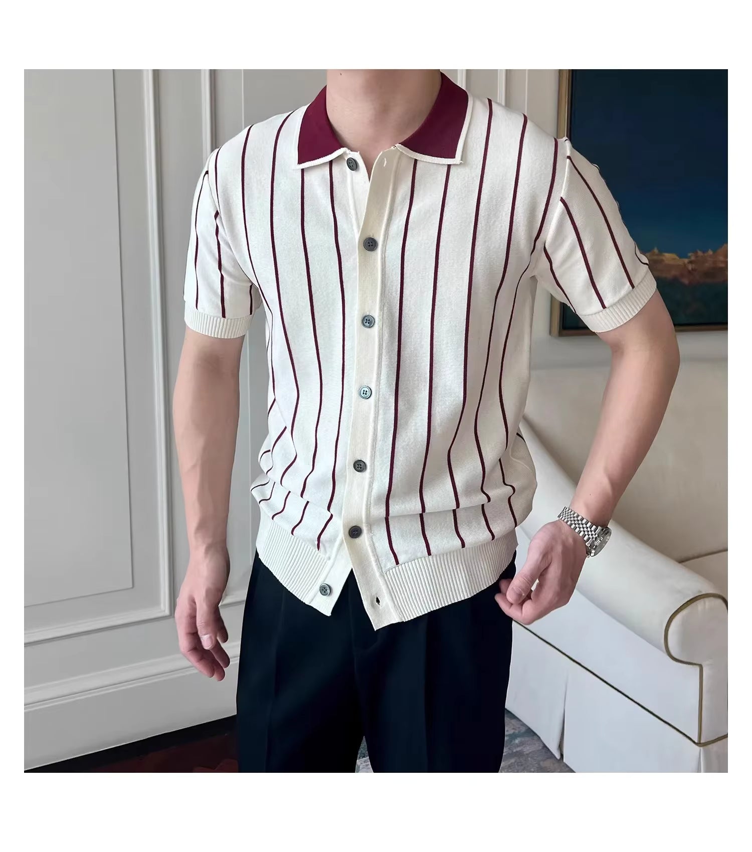 Montrose Striped Knit Polo by Emporeo