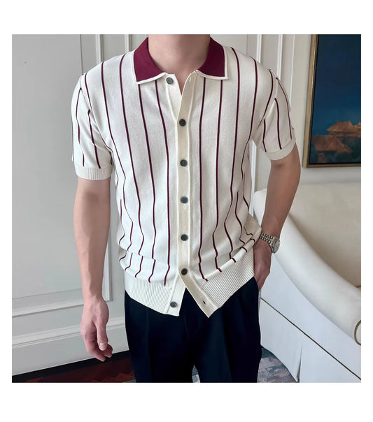 Montrose Striped Knit Polo by Emporeo