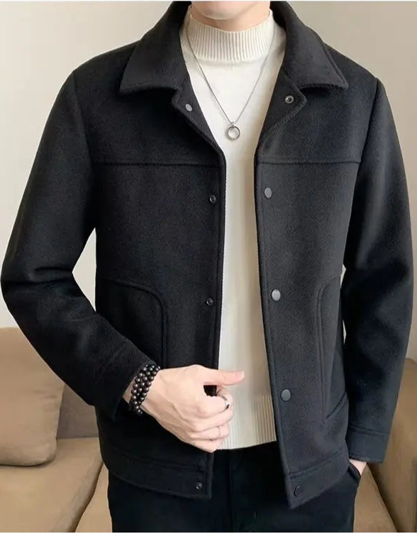 Charcoal Black Cropped High End Feel Woolen Jacket By Emporeo