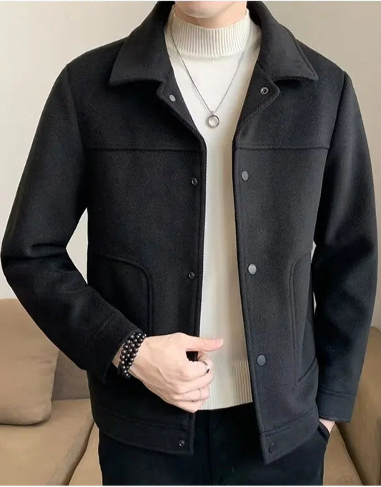 Charcoal Black  Cropped High End Feel Woolen Jacket By Emporeo