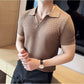 Light Brown Textured Knit Polo by Emporeo