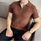 Pecan Brown Textured Knit Polo by Emporeo