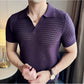 Deep Purple Textured Knit Polo by Emoporeo