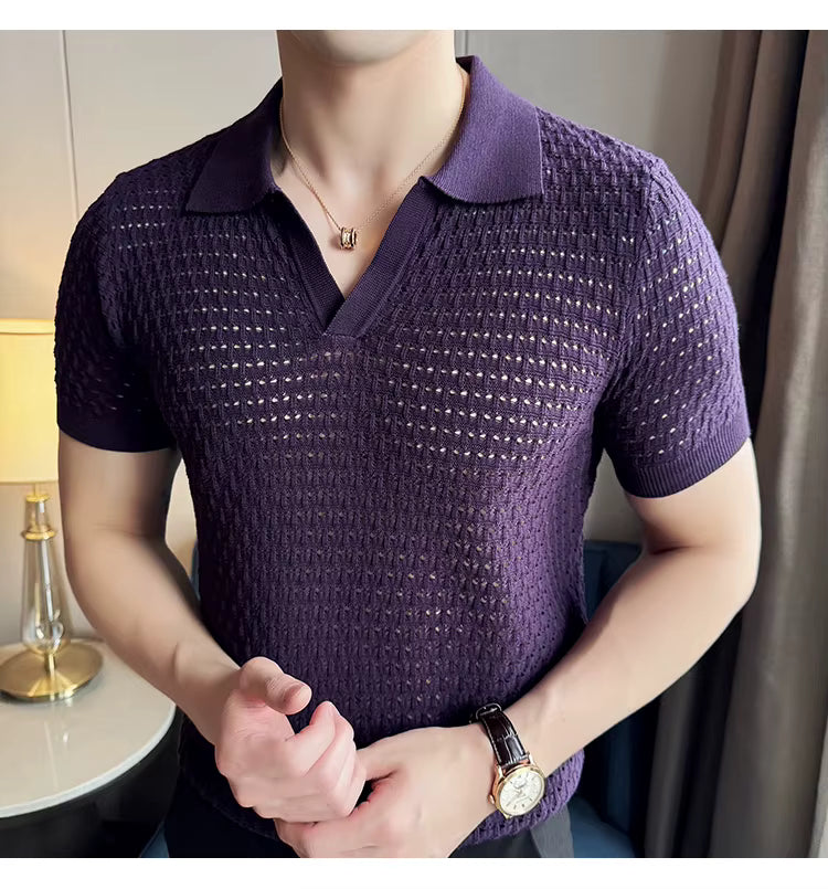Deep Purple Textured Knit Polo by Emoporeo