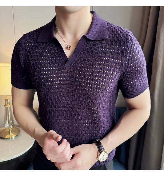 Deep Purple Textured Knit Polo by Emoporeo