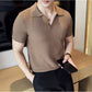 Light Brown Textured Knit Polo by Emporeo