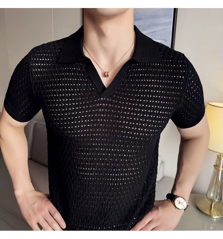 Black Onyx Weave Knit Polo by Emporeo