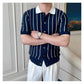 Oxford Pinstripe Navy Blue Knit Polo by Emporeo