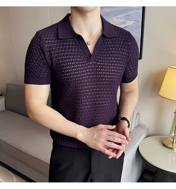 Deep Purple Textured Knit Polo by Emoporeo