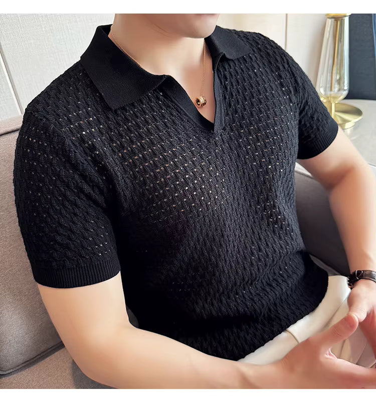 Black Onyx Weave Knit Polo by Emporeo