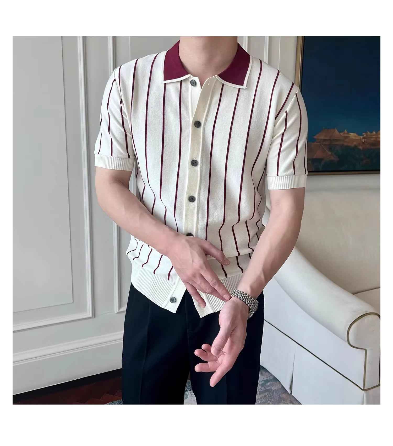 Montrose Striped Knit Polo by Emporeo