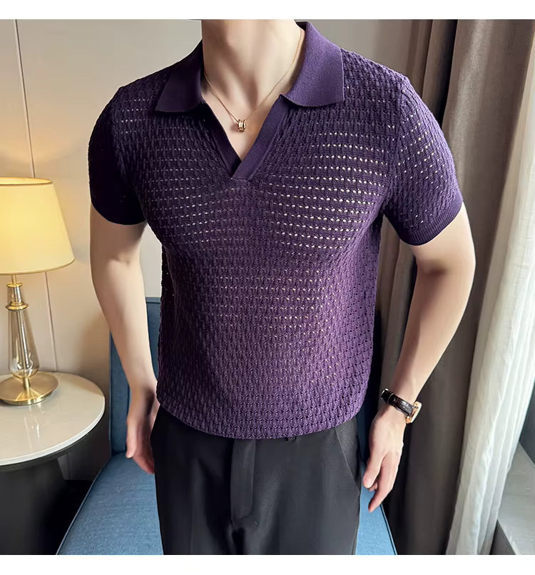 Deep Purple Textured Knit Polo by Emoporeo
