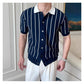 Oxford Pinstripe Navy Blue Knit Polo by Emporeo