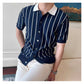 Oxford Pinstripe Navy Blue Knit Polo by Emporeo