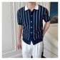 Oxford Pinstripe Navy Blue Knit Polo by Emporeo
