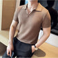 Light Brown Textured Knit Polo by Emporeo