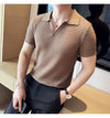 Light Brown Textured Knit Polo by Emporeo