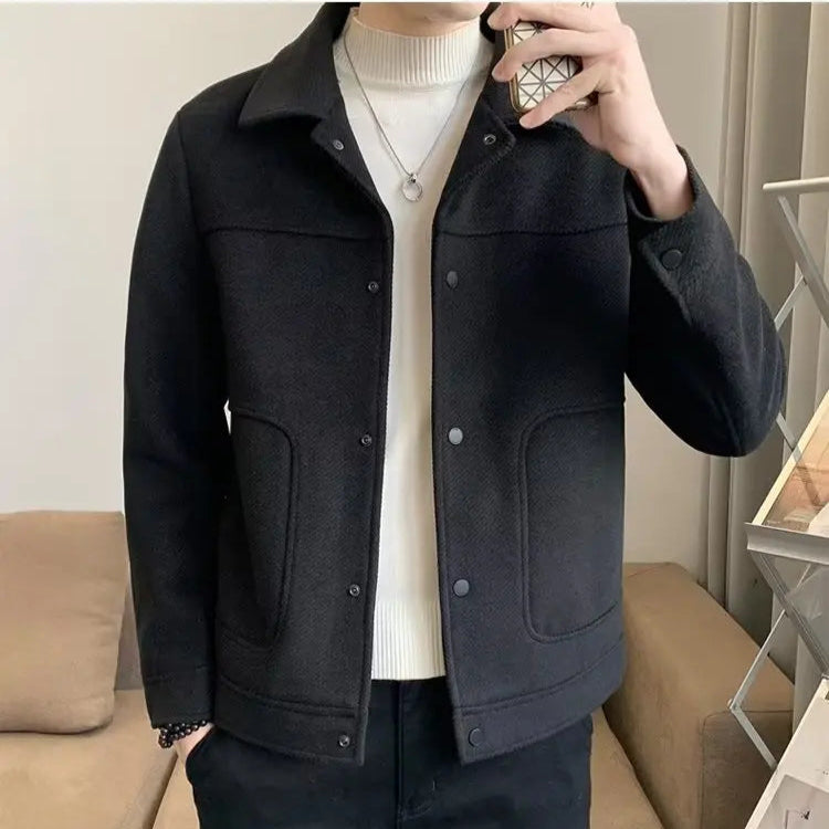 Charcoal Black  Cropped High End Feel Woolen Jacket By Emporeo