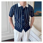 Oxford Pinstripe Navy Blue Knit Polo by Emporeo