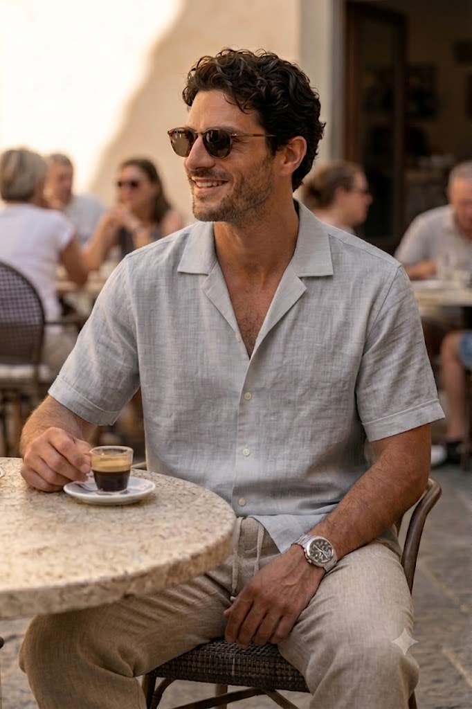 Men's Light Grey Linen Cuban Collar Shirt – Premium Resort Linen Shirt