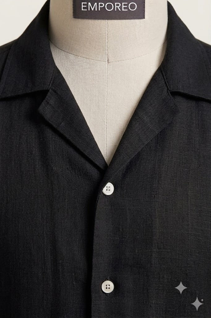 Men's Black Linen Cuban Collar Shirt – Premium Resort Fit Linen Shirt for Men