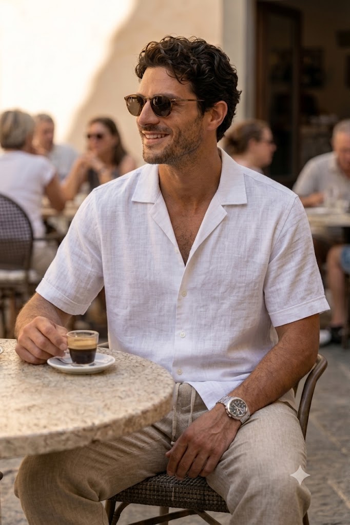 Men's White Linen Cuban Collar Shirt – Premium Resort & Beach Linen Shirt