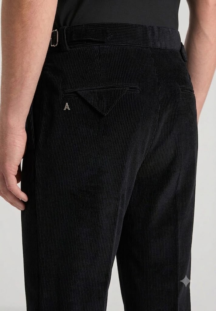 Black Two Pleated Relaxed Fit Corduroy Trouser by Emporeo