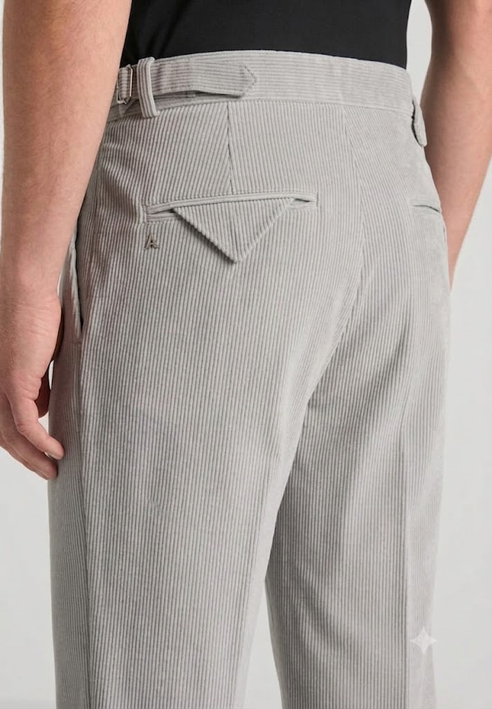 Light Grey Two Pleated Relaxed Fit Corduroy Trouser by Emporeo
